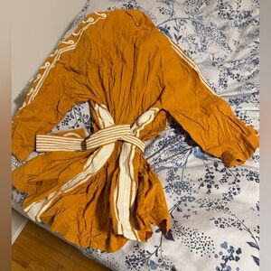 Vibrant dark yellow/orange kimono top with Striped Belt and bottom